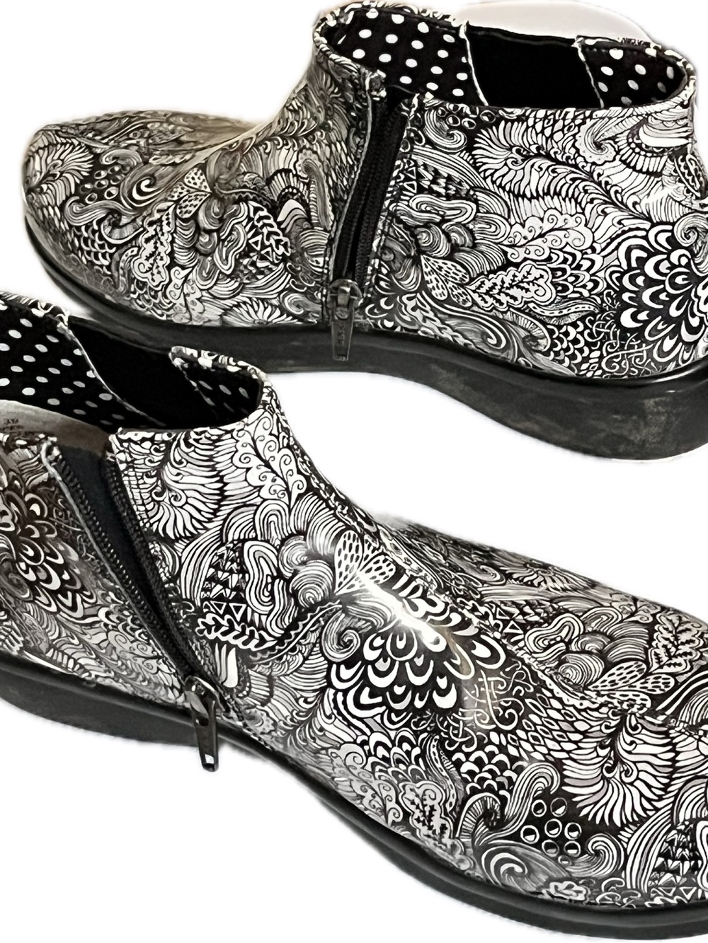 Alegria Black and White Patterned Ankle Rain Boots